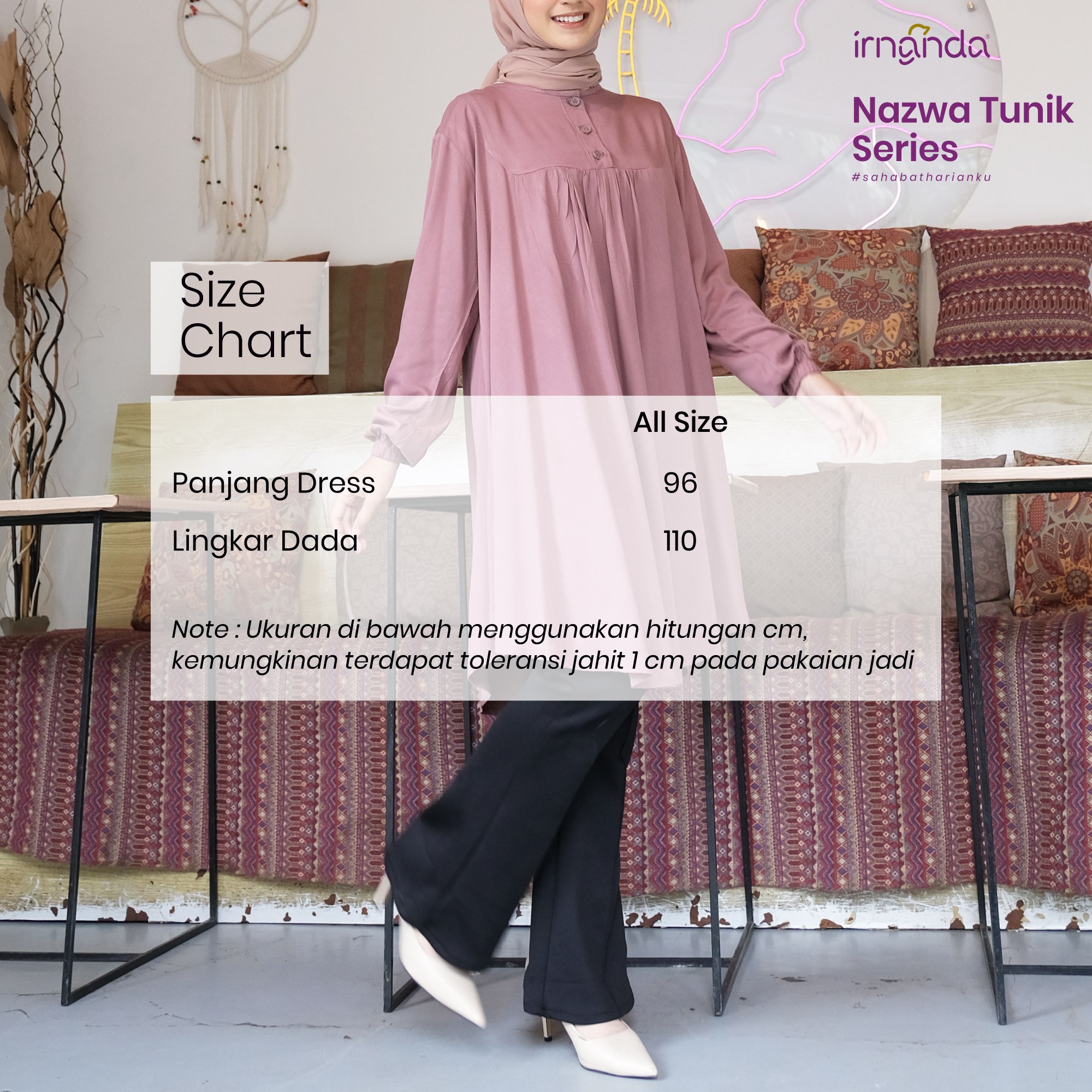 Irnanda Nazwa Tunik Polos Atasan Wanita Remaja Dewasa Oversize Bahan Rayon Twill Premium - Image 2