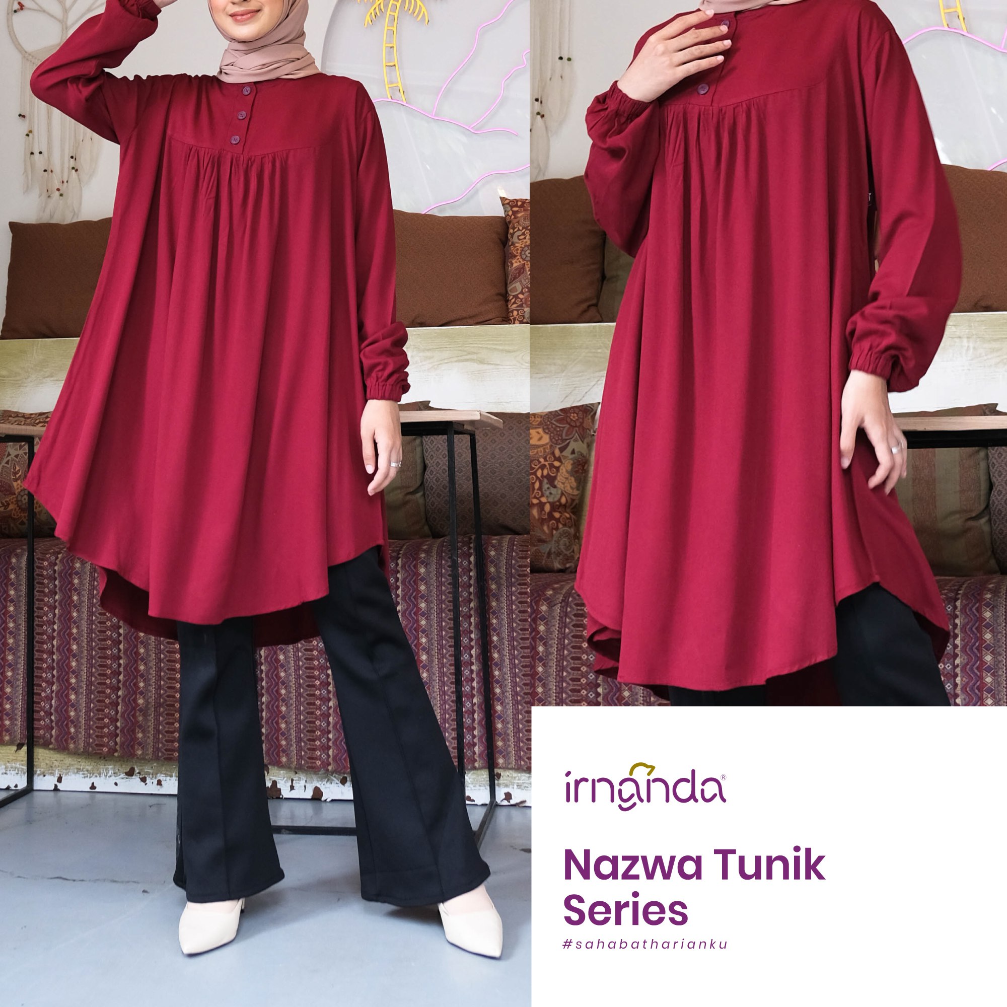 Irnanda Nazwa Tunik Polos Atasan Wanita Remaja Dewasa Oversize Bahan Rayon Twill Premium - Image 4