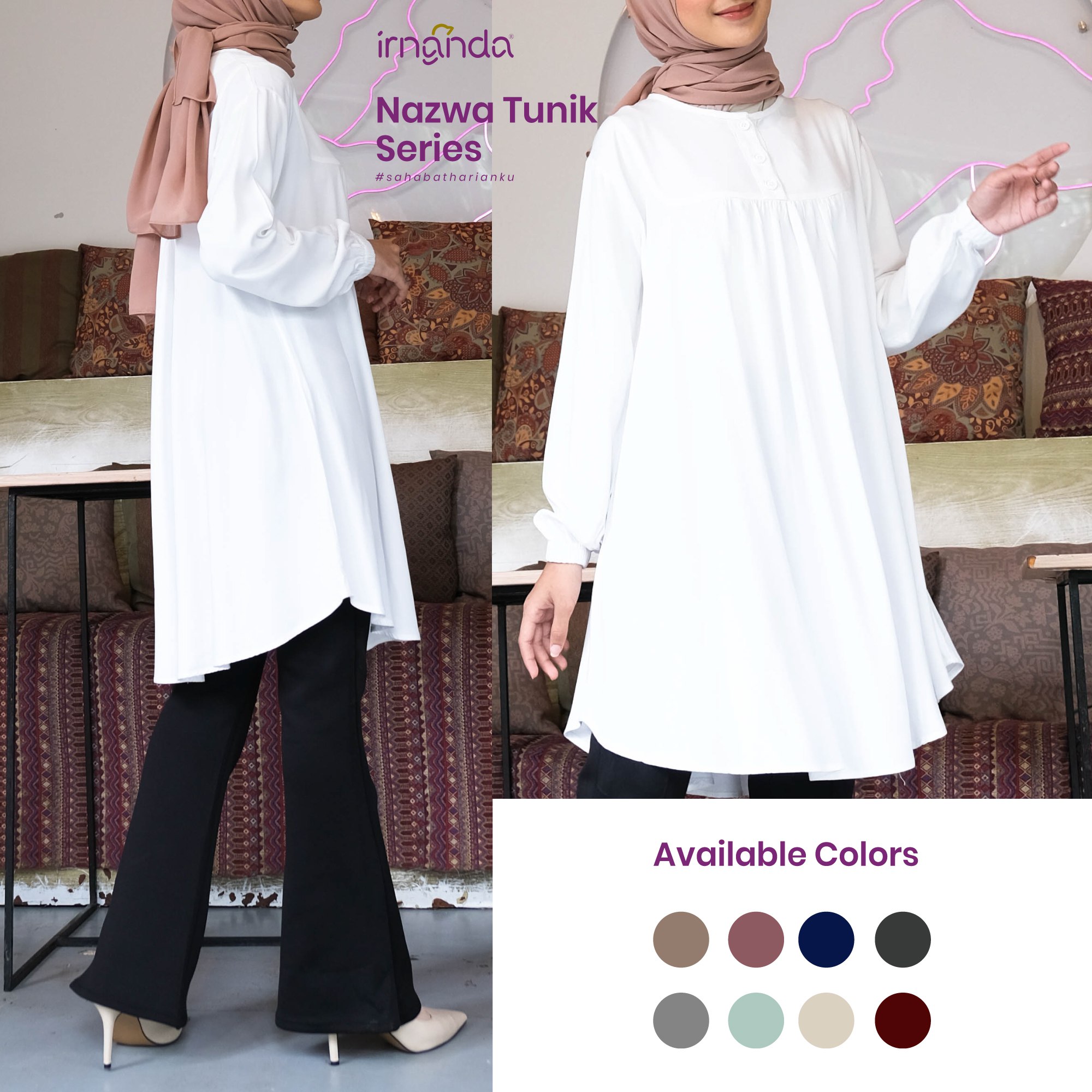 Irnanda Nazwa Tunik Polos Atasan Wanita Remaja Dewasa Oversize Bahan Rayon Twill Premium - Image 5