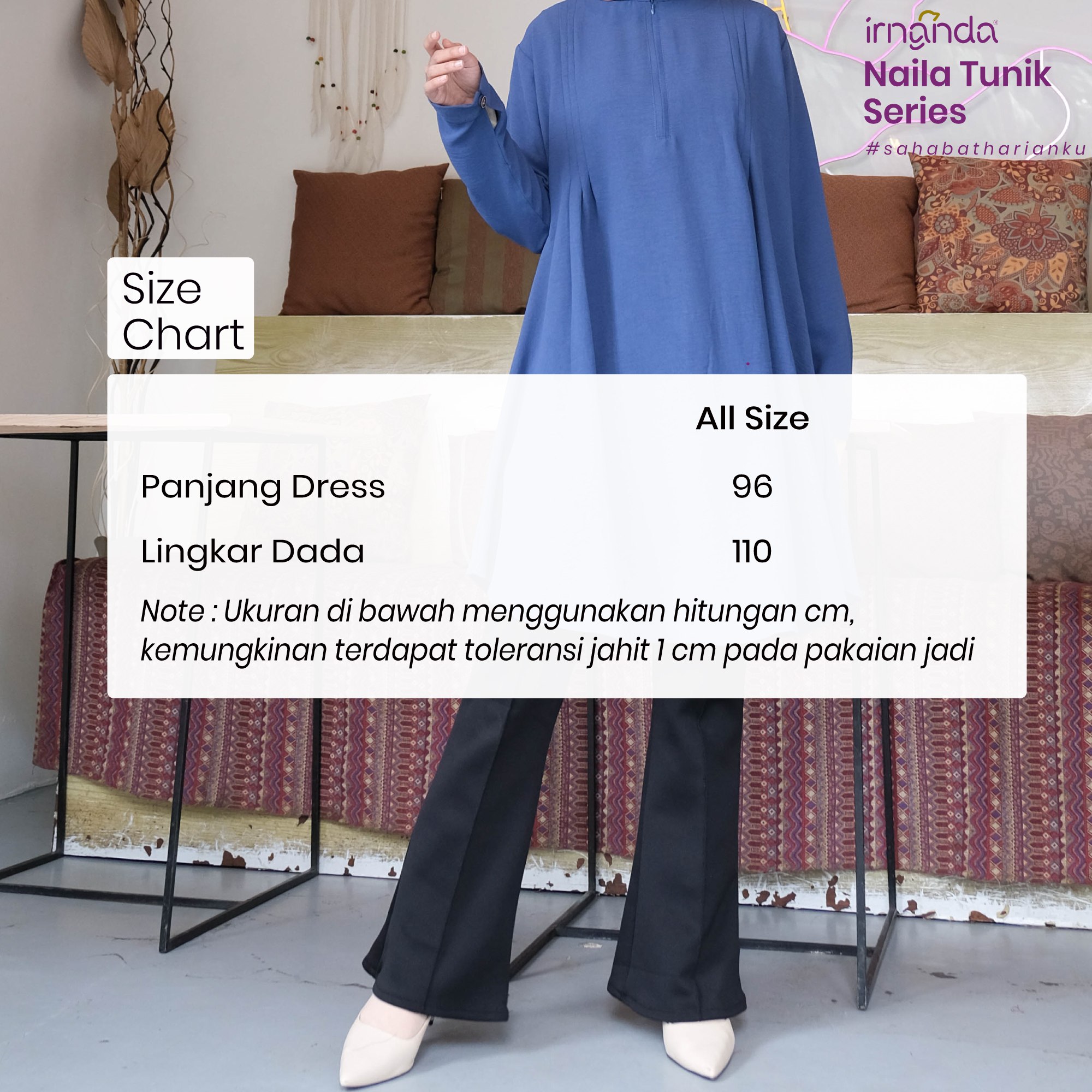 Irnanda Naila Tunik Polos Atasan Wanita Remaja Dewasa Oversize Bahan Crinkle Airflow Premium - Image 2