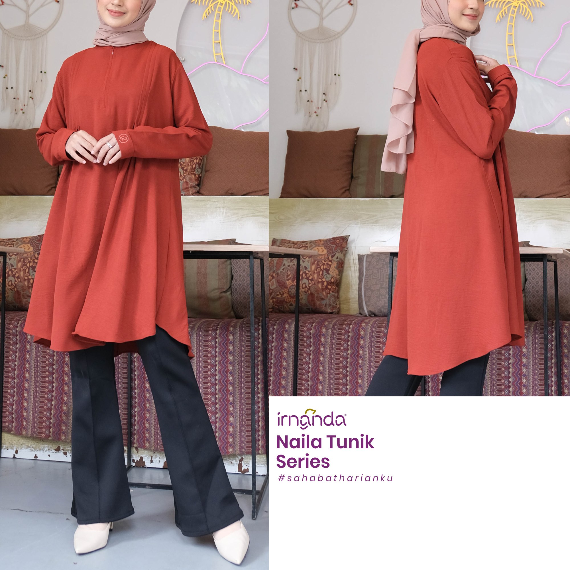 Irnanda Naila Tunik Polos Atasan Wanita Remaja Dewasa Oversize Bahan Crinkle Airflow Premium - Image 4