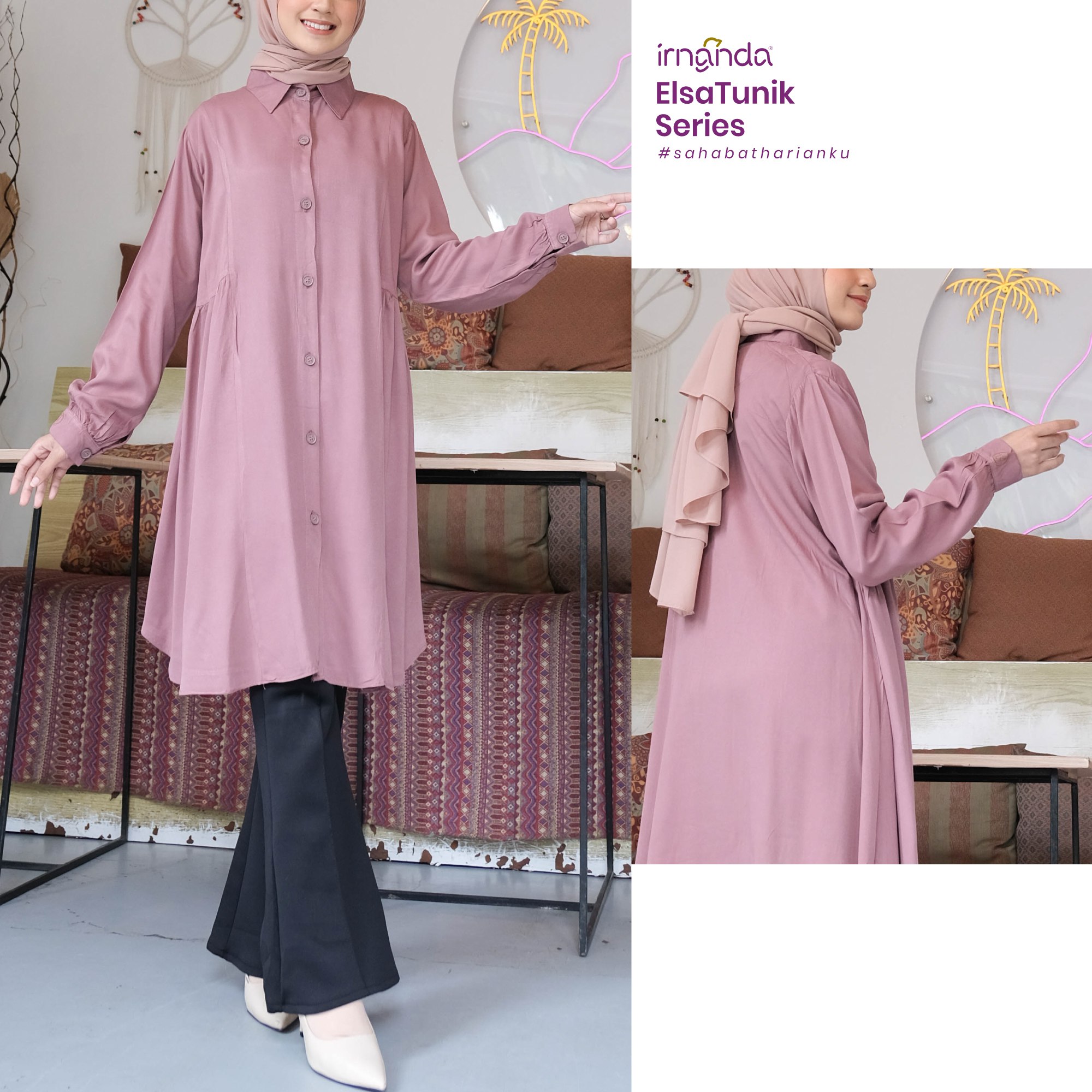 Irnanda Elsa Tunik Polos Atasan Wanita Remaja Dewasa Oversize Bahan Rayon Twill Premium - Image 3