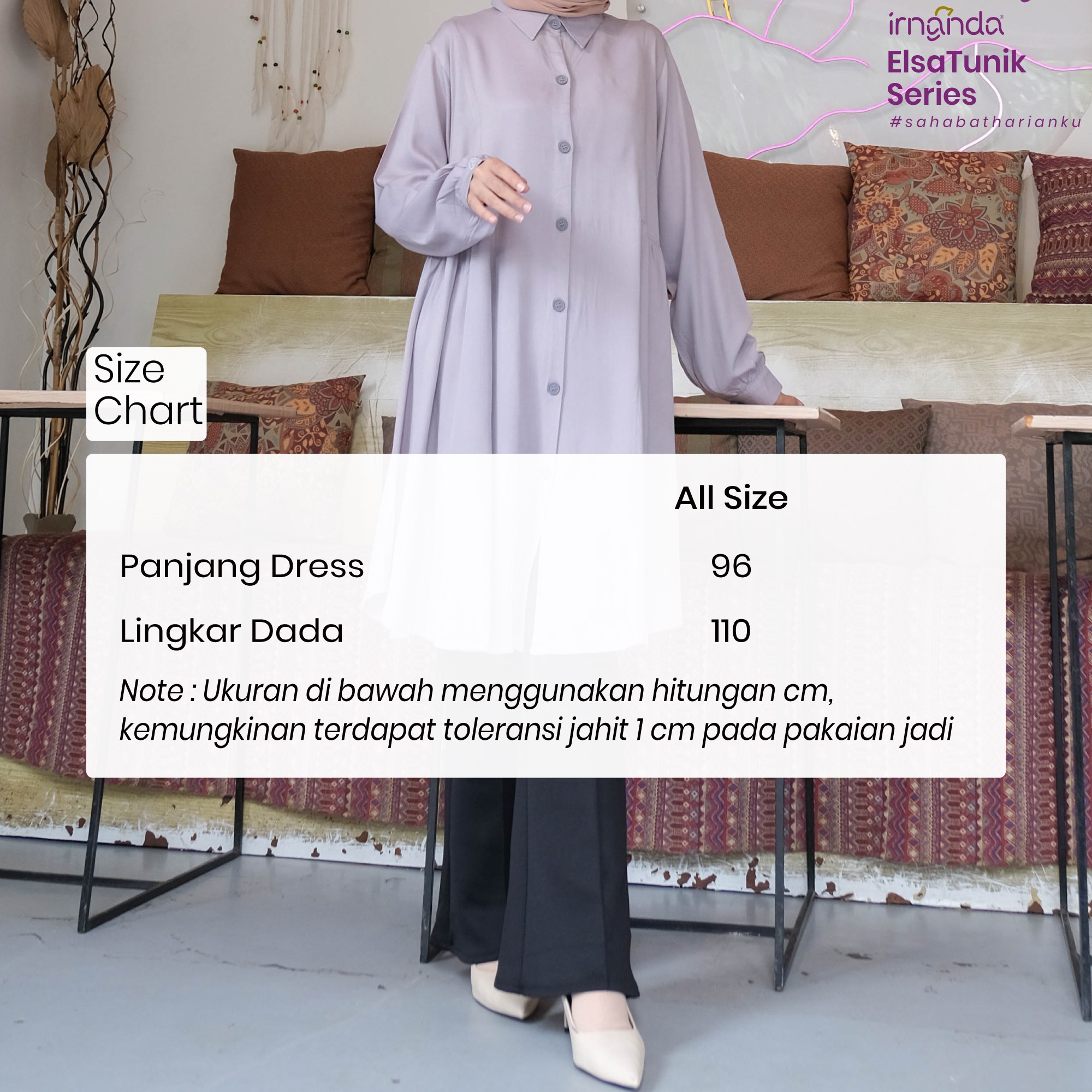 Irnanda Elsa Tunik Polos Atasan Wanita Remaja Dewasa Oversize Bahan Rayon Twill Premium - Image 2
