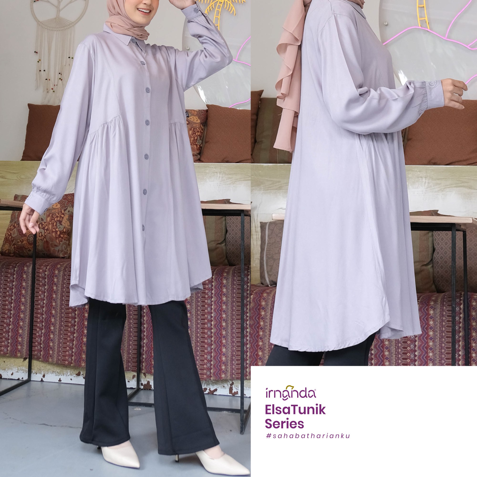 Irnanda Elsa Tunik Polos Atasan Wanita Remaja Dewasa Oversize Bahan Rayon Twill Premium - Image 5