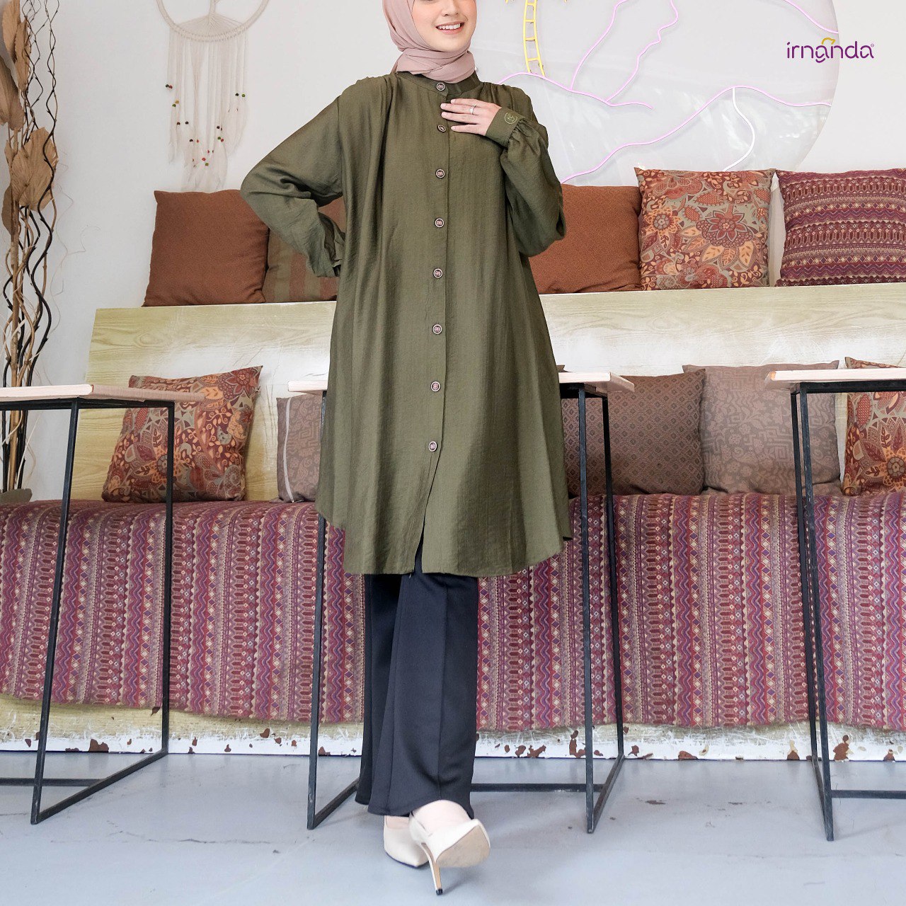 Irnanda Kirana Tunik Polos Atasan Wanita Remaja Dewasa Oversize Bahan Polo Linen Premium - Image 4