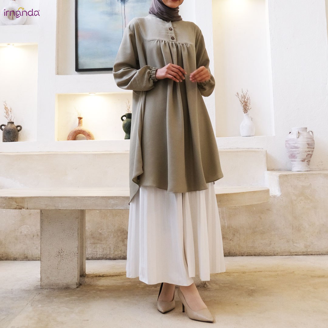 Irnanda Nazwa Tunik Polos Atasan Wanita Remaja Dewasa Oversize Bahan Wollycrepe Premium - Image 2